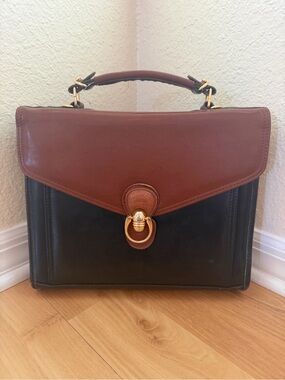 Vintage Pristine Branfe Classic Two-Tone Leather Bag in Brown and Black